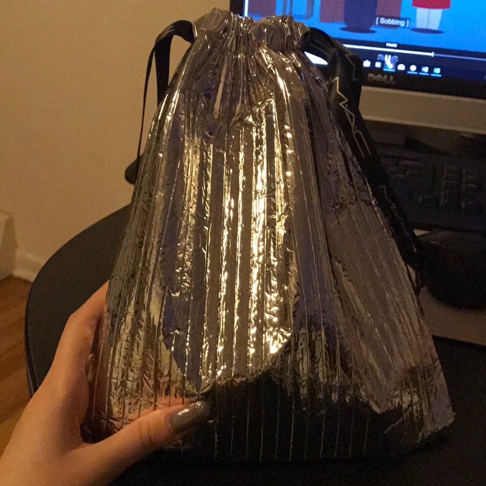 MAC Cosmetics Silver Drawstring Gift Bag